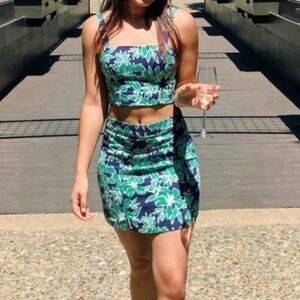 Forever 21 Crop Top Skirt Two Piece Set Floral